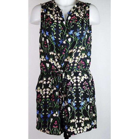 Black Floral Romper Size 6, Sleeveless Pockets Lightweight Festival Boho Summer - Picture 1 of 6